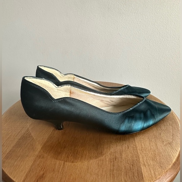 Vintage  Satin Party Blue Kitten Heels - Picture 5 of 12